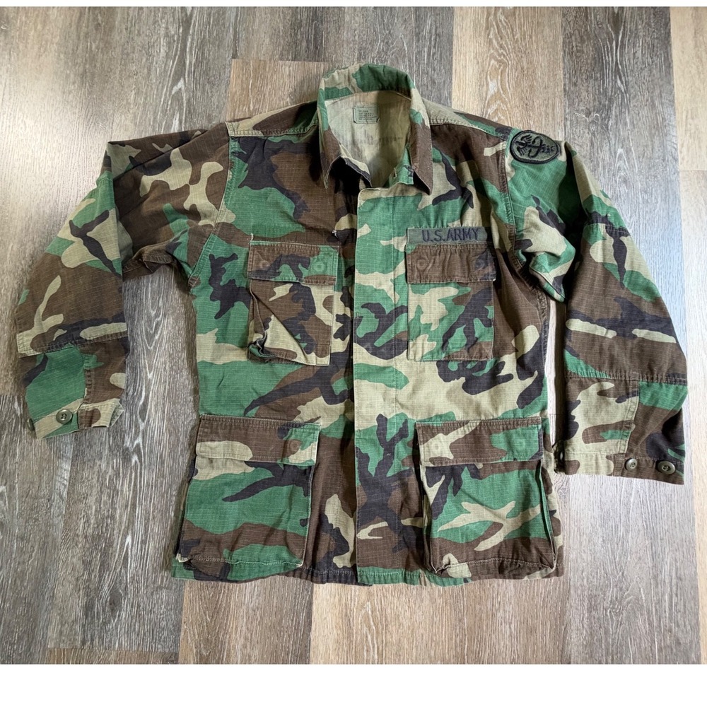 US Army BDU Field Jacket Mens Small Regular Green Woodland Camo Combat medical
